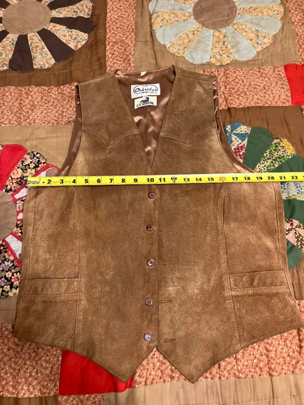 Scully Mens Tan Brown Leather Western Cowboy Vest Size 44 Button Front Yoke